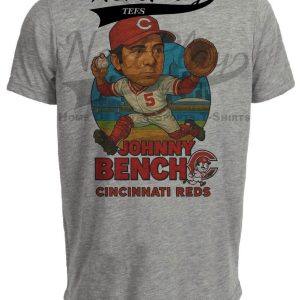 Cincinnati Reds Johnny Bench Exclusive Retro Baseball City Artwork Heather Gray Sublimated T-Shirt