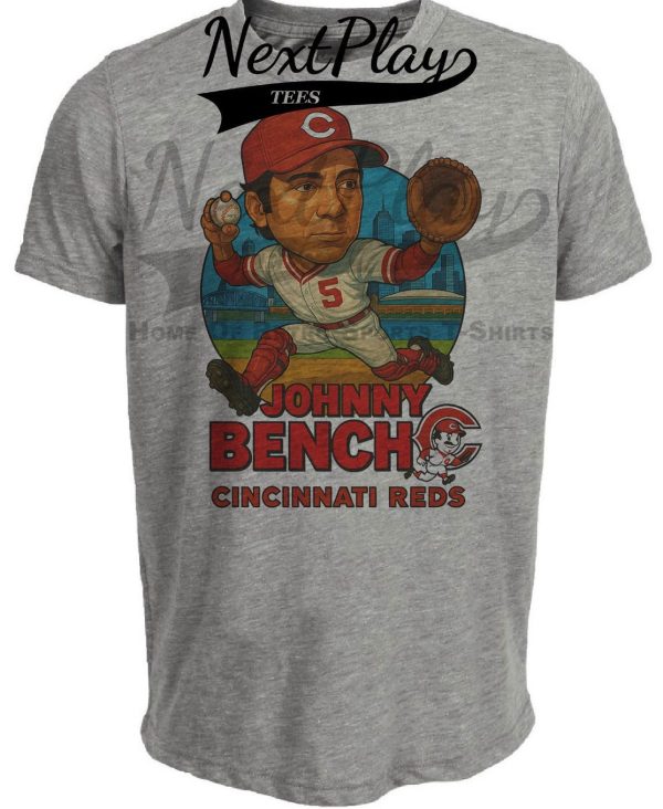 Cincinnati Reds Johnny Bench Exclusive Retro Baseball City Artwork Heather Gray Sublimated T-Shirt