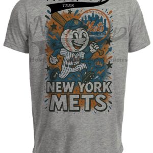 New York Mets Mr. Met Exclusive Retro Baseball Graffiti Artwork Heather Gray Sublimated T-Shirt