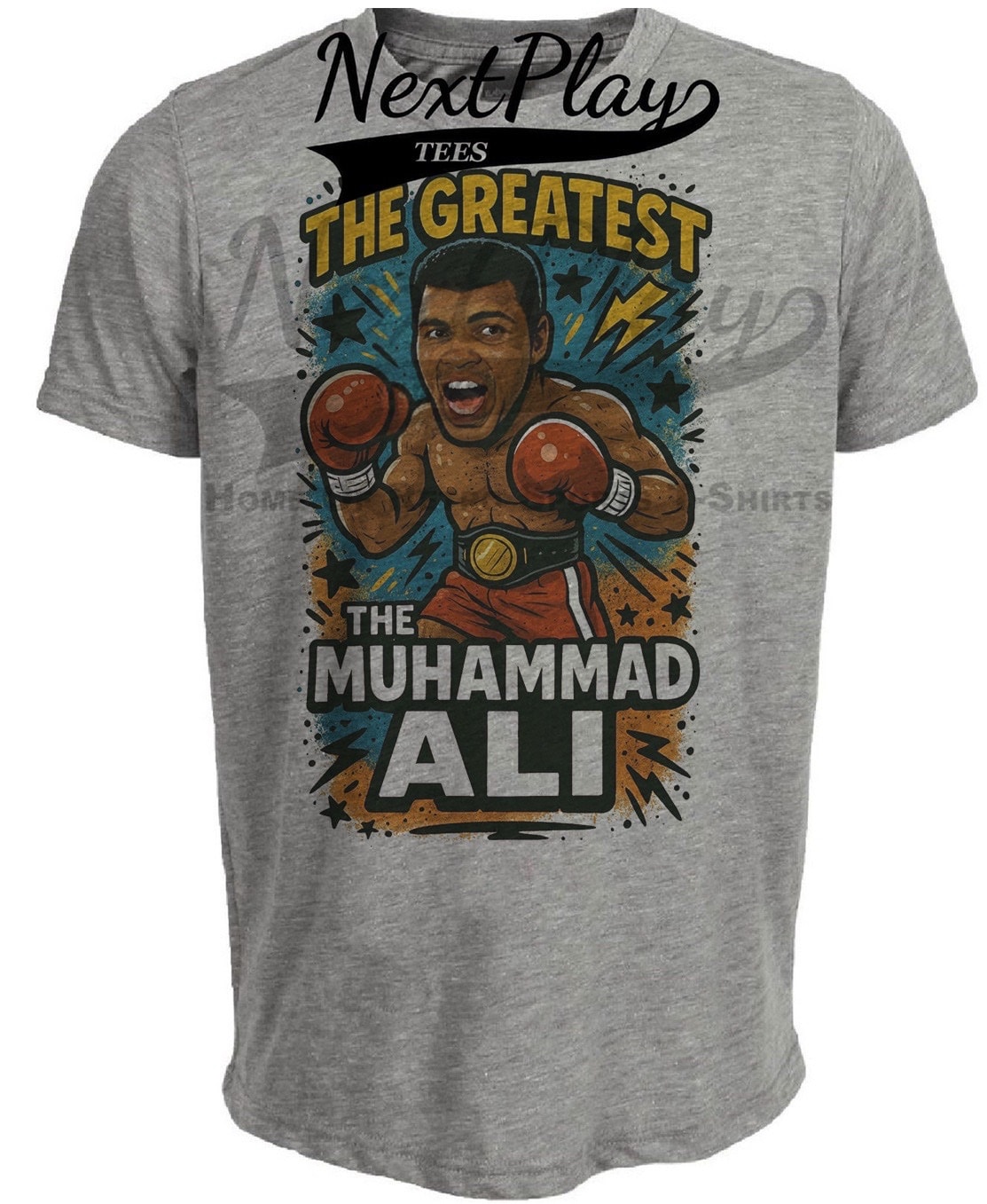 Muhammad Ali The Champ Exclusive Retro Boxing Artwork Heather Gray Sublimated T-Shirt