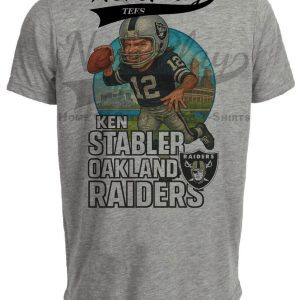 Oakland Raiders Ken Stabler Exclusive Retro Football City Artwork Heather Gray Sublimated T-Shirt