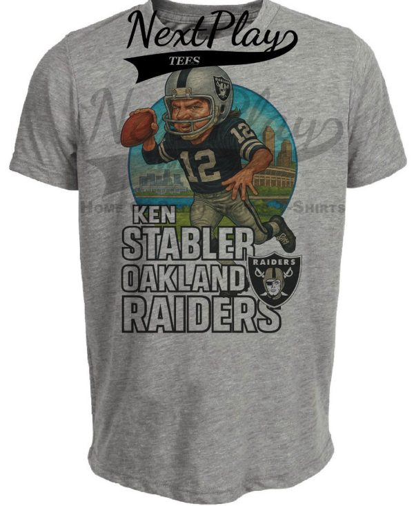 Oakland Raiders Ken Stabler Exclusive Retro Football City Artwork Heather Gray Sublimated T-Shirt