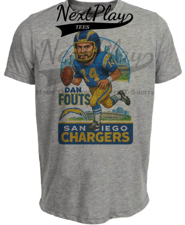 San Diego Chargers Dan Fouts Exclusive Retro Football City Artwork Heather Gray Sublimated T-Shirt
