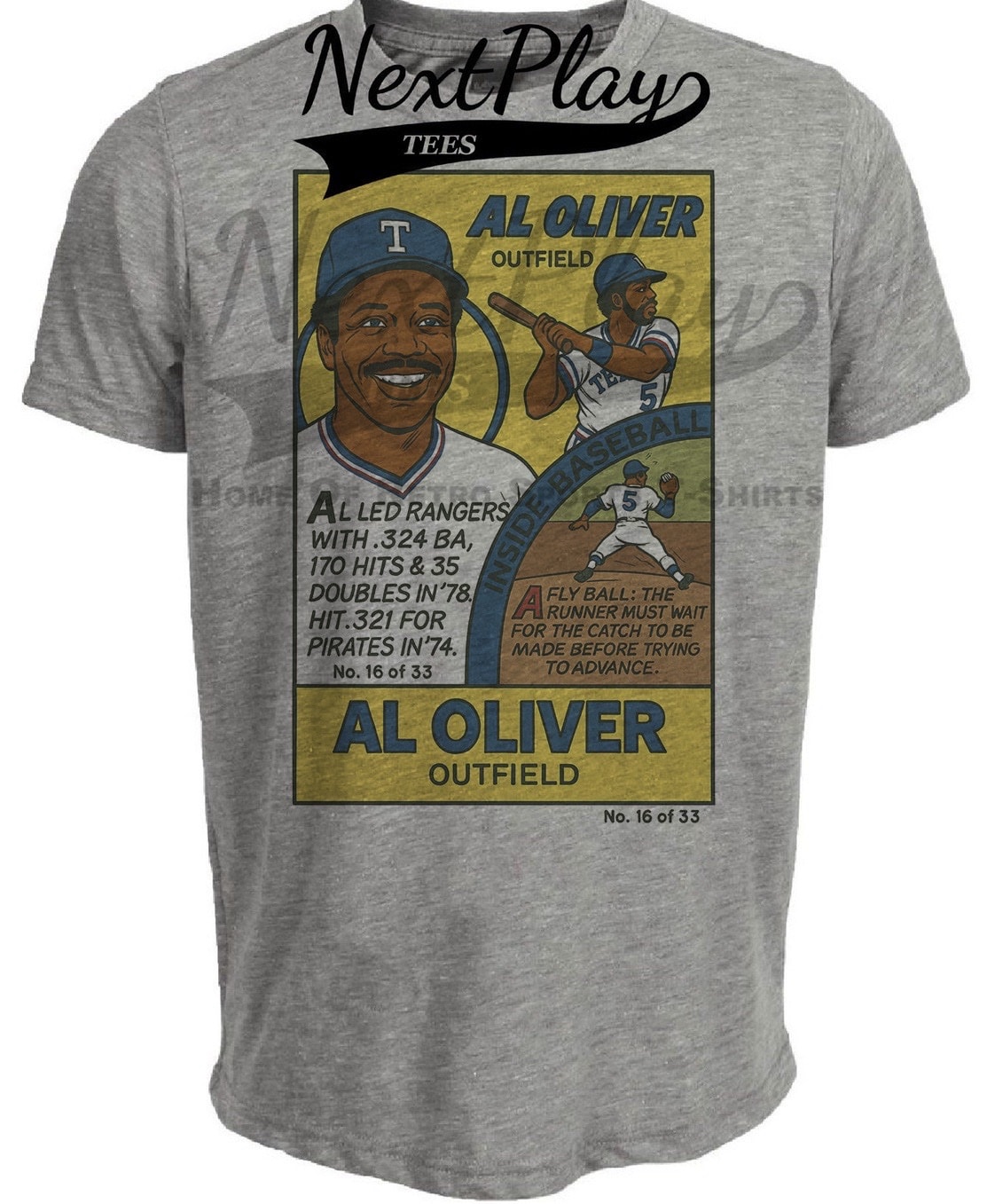 Texas Rangers Al Oliver Exclusive Retro Baseball 1979 Artwork Heather Gray Sublimated T-Shirt