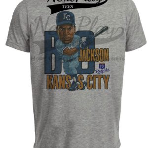 Kansas City Royals Bo Jackson Retro Baseball 1990 Artwork Heather Gray Sublimated T-Shirt