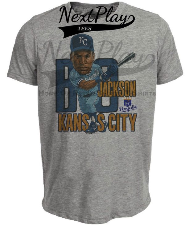 Kansas City Royals Bo Jackson Retro Baseball 1990 Artwork Heather Gray Sublimated T-Shirt