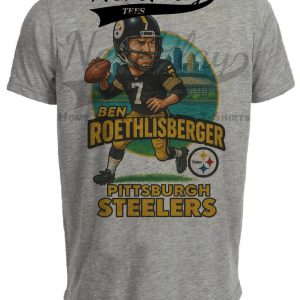 Pittsburgh Steelers Ben Roethlisberger Exclusive Retro Football City Artwork Heather Gray Sublimated T-Shirt