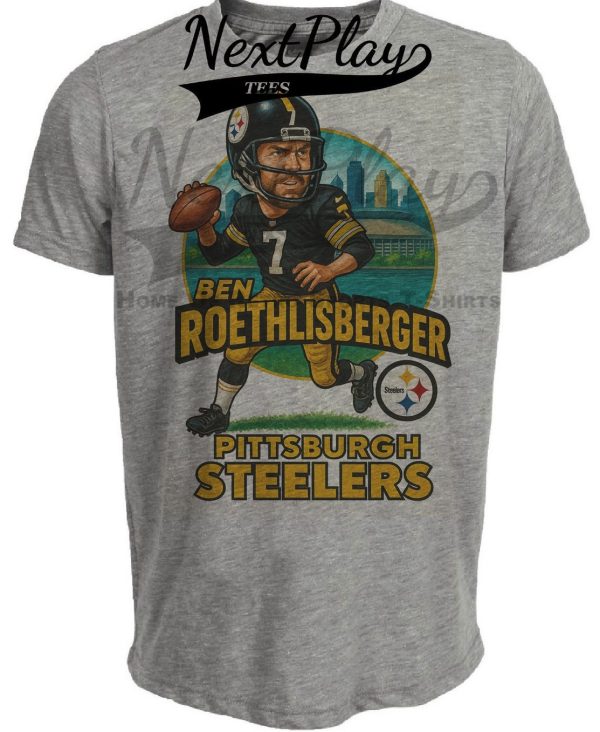 Pittsburgh Steelers Ben Roethlisberger Exclusive Retro Football City Artwork Heather Gray Sublimated T-Shirt