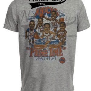 New York Knicks Prime Time Players Retro Starks Ewing Oakley Basketball 1991 Artwork Heather Gray Sublimated T-Shirt