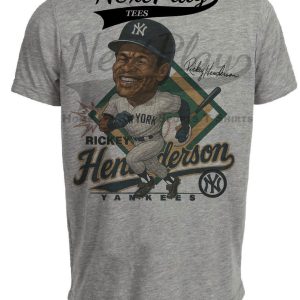 New York Yankees Rickey Henderson Exclusive Retro Baseball Caricature 1985 Artwork Heather Gray Sublimated T-Shirt