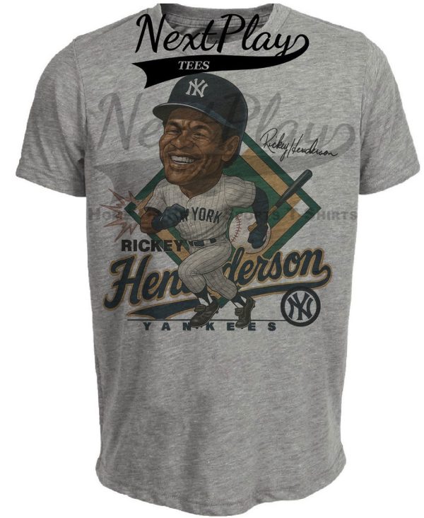 New York Yankees Rickey Henderson Exclusive Retro Baseball Caricature 1985 Artwork Heather Gray Sublimated T-Shirt
