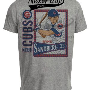 Chicago Cubs Ryne Sandberg Retro Baseball 1988 Artwork Heather Gray Sublimated T-Shirt