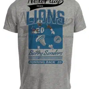 Detroit Lions Barry Sanders Retro Football 1993 Artwork Heather Gray Sublimated T-Shirt
