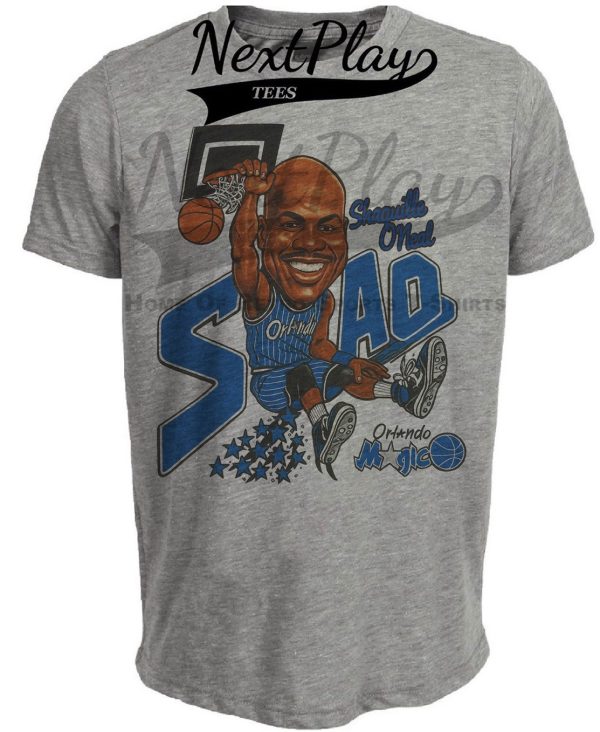 Orlando Magic Shaquille O’Neal Shaq Retro Basketball 1992 Artwork Heather Gray Sublimated T-Shirt