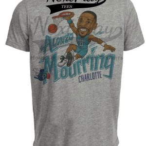Charlotte Hornets Alonzo Mourning Retro Basketball 1993 Artwork Heather Gray Sublimated T-Shirt