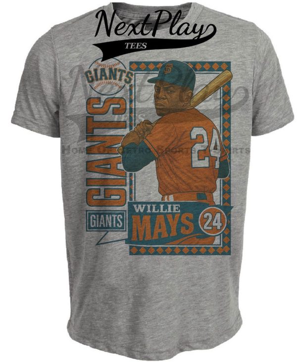 San Francisco Giants Willie Mays Exclusive Retro Baseball Artwork Heather Gray Sublimated T-Shirt
