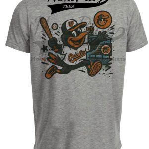 Baltimore Orioles Graffiti Mascot Exclusive Retro Baseball Artwork Heather Gray Sublimated T-Shirt