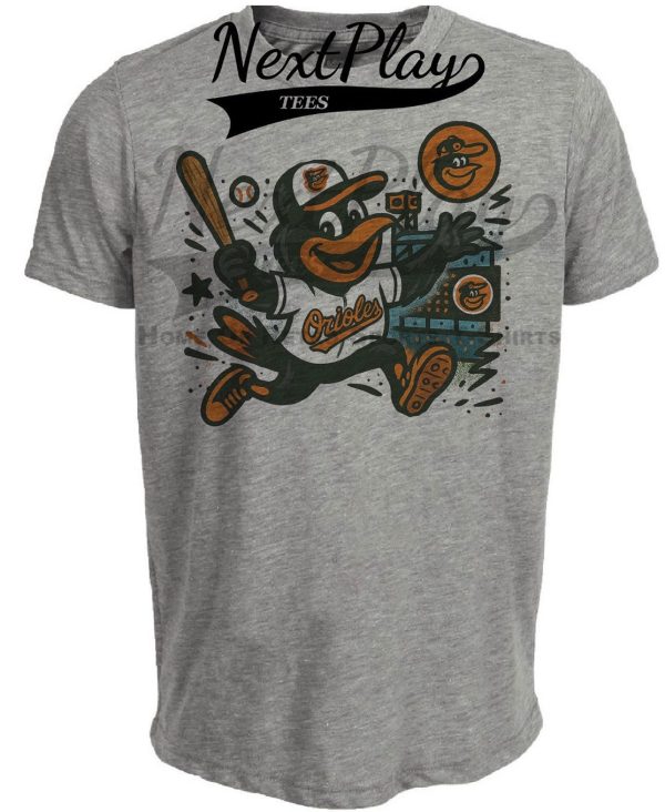 Baltimore Orioles Graffiti Mascot Exclusive Retro Baseball Artwork Heather Gray Sublimated T-Shirt