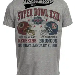 Washington Redskins vs. Denver Broncos Super Bowl XXII Retro Football 1988 Artwork Heather Gray Sublimated T-Shirt