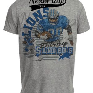Detroit Lions Barry Sanders Retro Football 1995 Artwork Heather Gray Sublimated T-Shirt