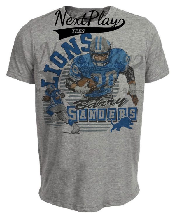 Detroit Lions Barry Sanders Retro Football 1995 Artwork Heather Gray Sublimated T-Shirt