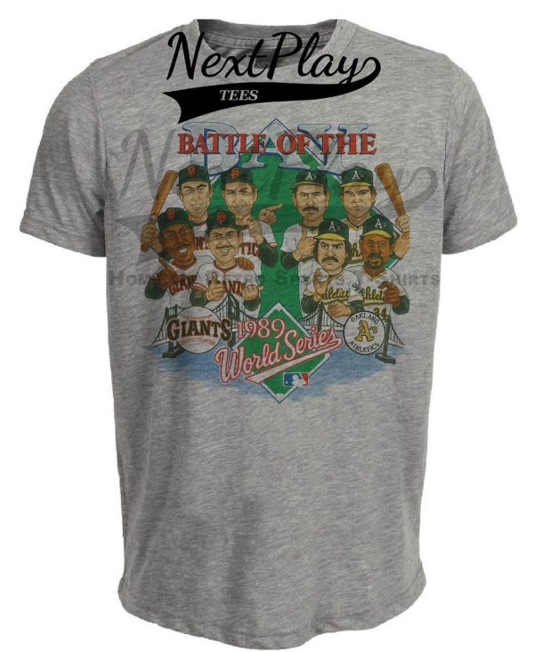 World Series San Francisco Giants vs. Oakland Athletics Battle Of The Bay Retro Baseball 1989 Artwork Heather Gray Sublimated T-Shirt