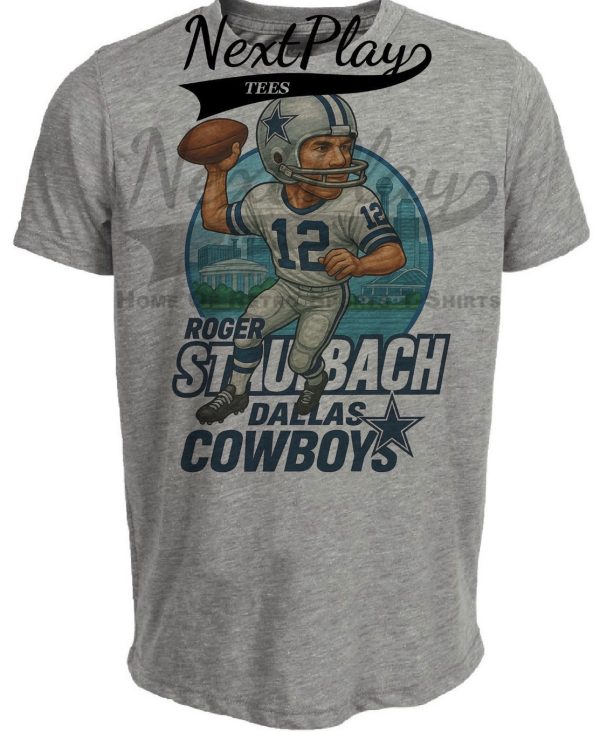 Dallas Cowboys Roger Staubach Exclusive Retro Football City Artwork Heather Gray Sublimated T-Shirt