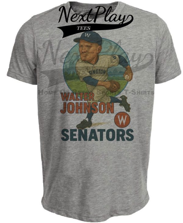 Washington Senators Walter Johnson Exclusive Retro Baseball City 1924 Artwork Heather Gray Sublimated T-Shirt