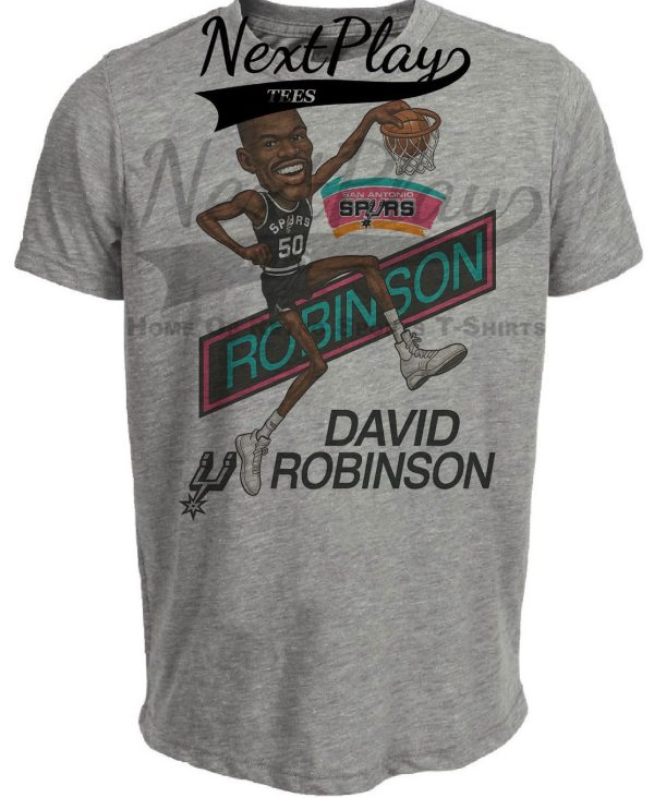 San Antonio Spurs David Robinson Exclusive Retro Basketball 1991 Artwork Heather Gray Sublimated T-Shirt