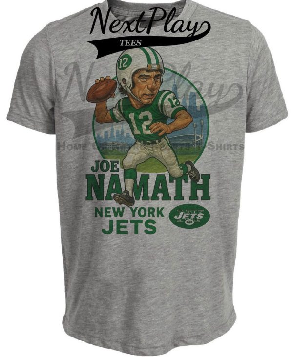 New York Jets Joe Namath Exclusive Retro Football City Artwork Heather Gray Sublimated T-Shirt
