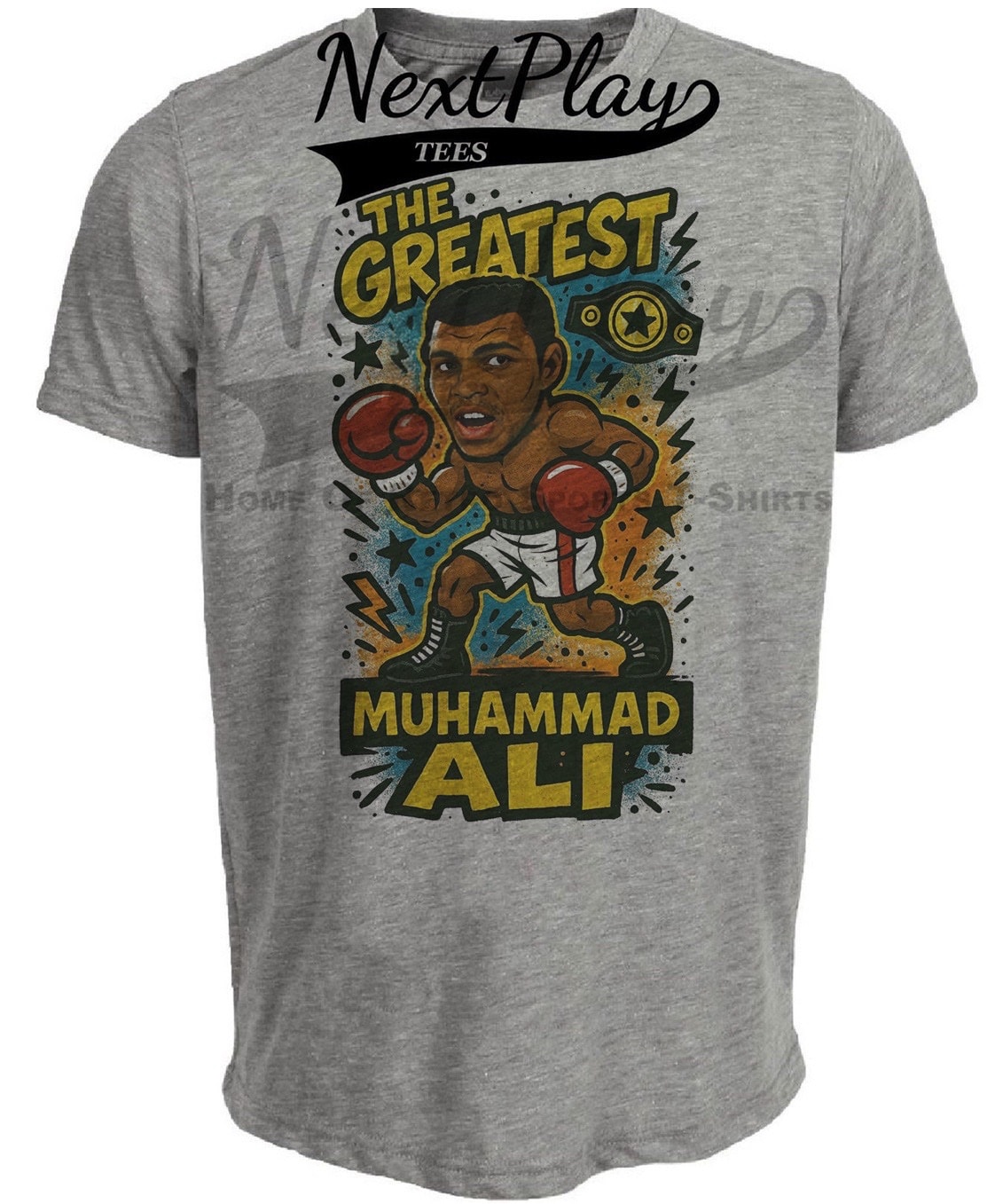 Muhammad Ali The Greatest Exclusive Retro Boxing Artwork Heather Gray Sublimated T-Shirt
