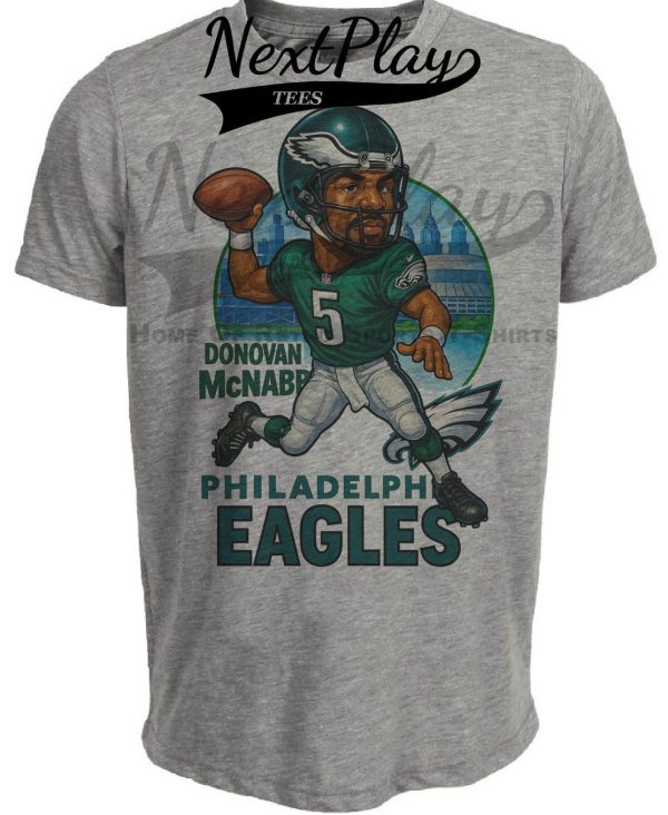 Philadelphia Eagles Donovan McNabb Exclusive Retro Football City Artwork Heather Gray Sublimated T-Shirt