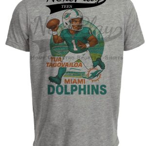 Miami Dolphins Tua Tagovailoa Exclusive Retro Football City Artwork Heather Gray Sublimated T-Shirt