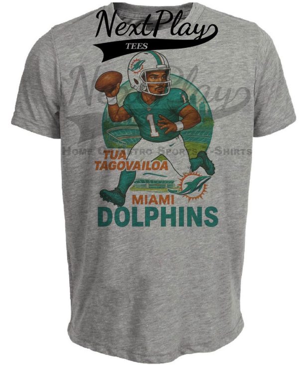 Miami Dolphins Tua Tagovailoa Exclusive Retro Football City Artwork Heather Gray Sublimated T-Shirt
