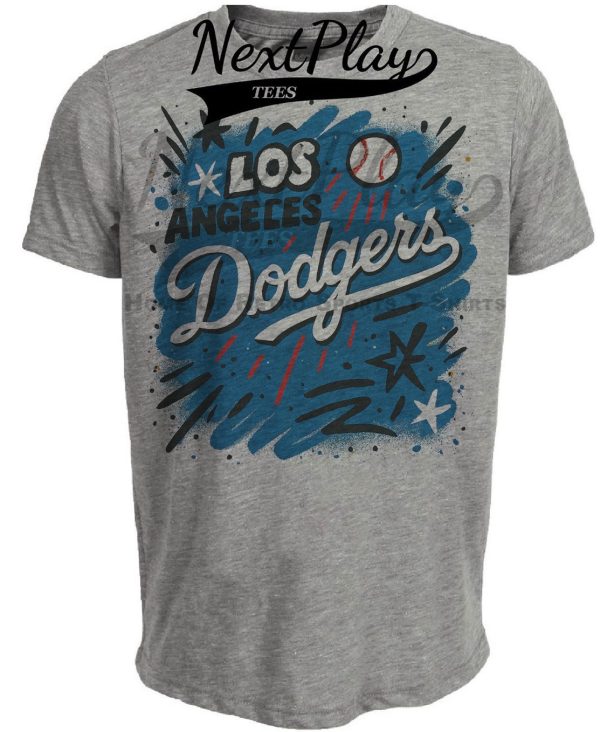 Los Angeles Dodgers Graffiti Exclusive Retro Baseball Artwork Heather Gray Sublimated T-Shirt