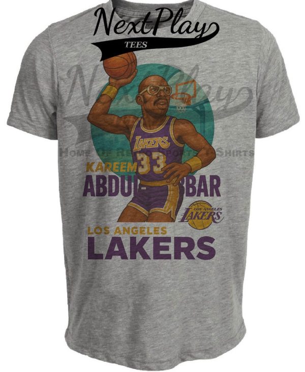 Los Angeles Lakers Kareem Abdul-Jabbar Exclusive Retro Basketball 1985 Artwork Heather Gray Sublimated T-Shirt