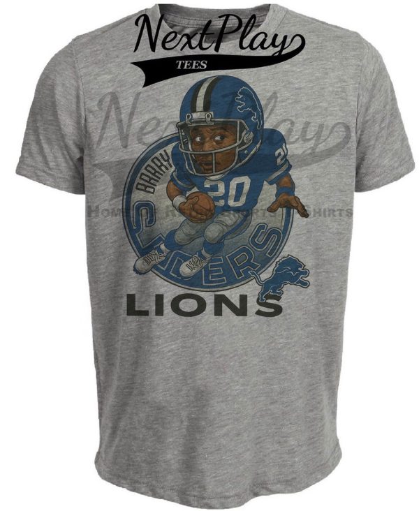 Detroit Lions Retro Barry Sanders Football 1991 Artwork Heather Gray Sublimated T-Shirt