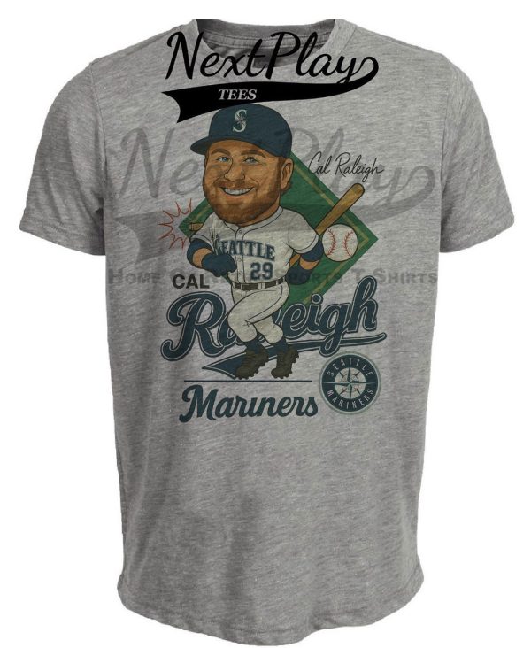 Seattle Mariners Cal Raleigh Retro Baseball Artwork Heather Gray Sublimated T-Shirt