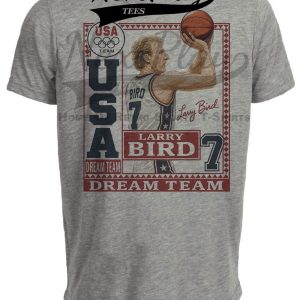 USA Olympics Larry Bird Dream Team Exclusive Retro Basketball 1992 Artwork Heather Gray Sublimated T-Shirt