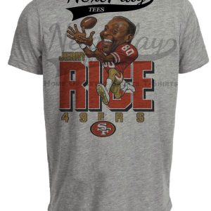 San Francisco 49ers Jerry Rice Retro Football 1989 Artwork Heather Gray Sublimated T-Shirt