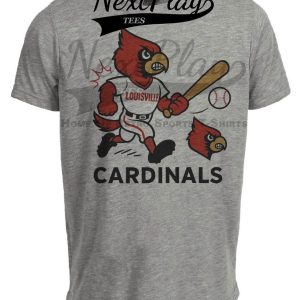 Louisville Cardinals Mascot Retro Baseball Artwork Heather Gray Sublimated T-Shirt