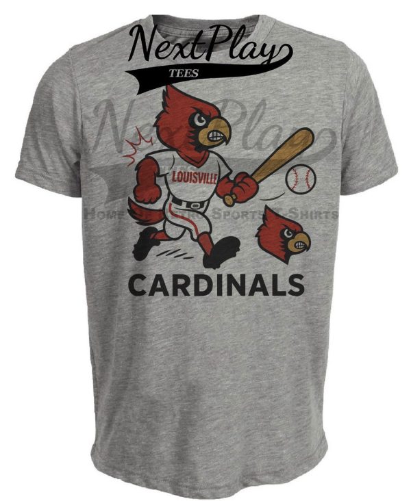 Louisville Cardinals Mascot Retro Baseball Artwork Heather Gray Sublimated T-Shirt