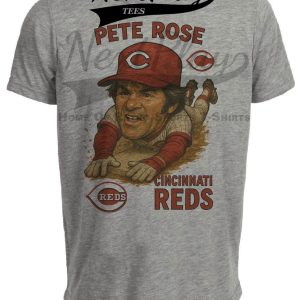 Cincinnati Reds Pete Rose Head First Slide Exclusive Retro Baseball Artwork Heather Gray Sublimated T-Shirt