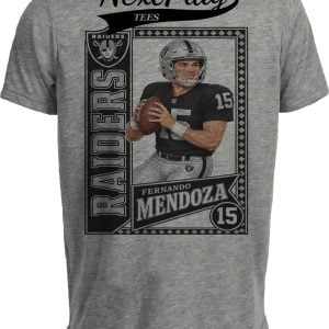 Las Vegas Raiders Fernando Mendoza Draft Football Gray Sublimated T-Shirt