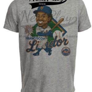 New York Mets Francisco Lindor Exclusive Retro Baseball Caricature Artwork Heather Gray Sublimated T-Shirt
