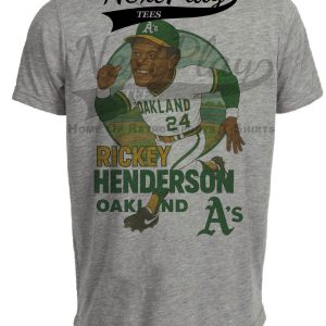 Oakland Athletics Rickey Henderson Exclusive Retro Baseball Skyline 1980 Artwork Heather Gray Sublimated T-Shirt