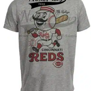 Cincinnati Reds Mr. Redlegs Exclusive Retro Baseball Caricature Artwork Heather Gray Sublimated T-Shirt