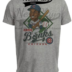 Chicago Cubs Ernie Banks Exclusive Retro Baseball Caricature 1964 Artwork Heather Gray Sublimated T-Shirt