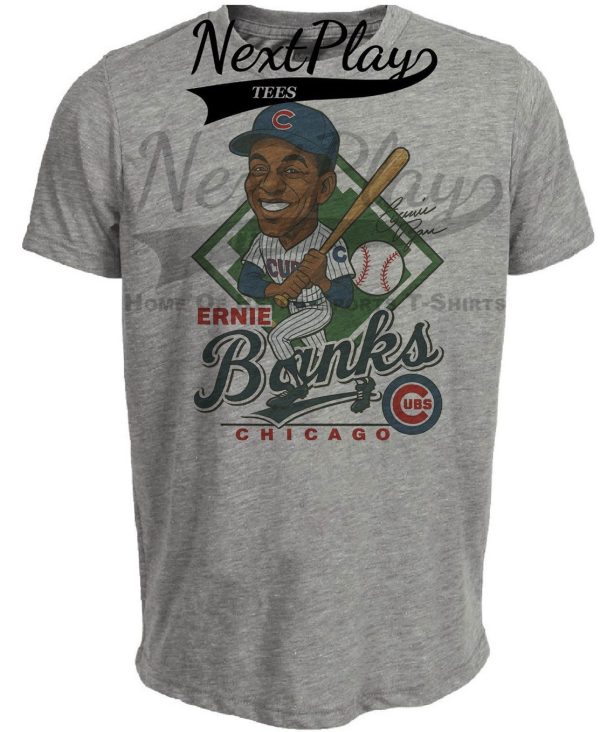 Chicago Cubs Ernie Banks Exclusive Retro Baseball Caricature 1964 Artwork Heather Gray Sublimated T-Shirt