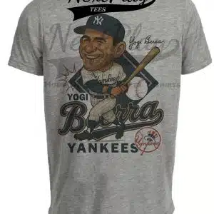 New York Yankees Yogi Berra Exclusive Retro Baseball Caricature 1955 Artwork Heather Gray Sublimated T-Shirt